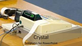  Presentation with cash - Slide deck featuring image of cash register background and a yellow colored foreground