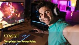  Presentation with video game - PPT theme consisting of image-of-caucasian-cheerful-man background and a tawny brown colored foreground