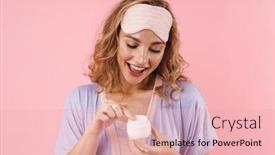  Presentation with face mask - Audience pleasing PPT layouts consisting of image-of-caucasian-cheerful-woman backdrop and a lemonade colored foreground