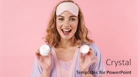  Presentation with face scrub cream - Slides with image-of-caucasian-cheerful-woman background and a lemonade colored foreground