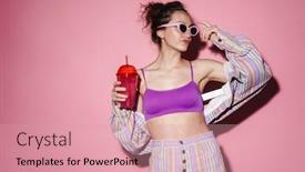  Presentation with cocktail - Slides having image-of-caucasian-confident-woman background and a coral colored foreground