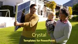  Presentation with solar panel - Presentation design enhanced with image-of-caucasian-father background and a tawny brown colored foreground