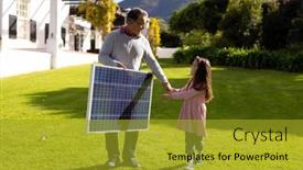  Presentation with solar panel - Presentation design consisting of image-of-caucasian-grandfather background and a gold colored foreground