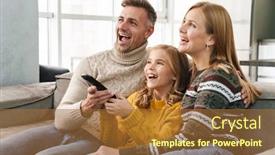  Presentation with television watching - Presentation theme with image-of-caucasian-happy-family background and a red colored foreground