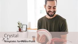  Presentation with brochure - Colorful slides enhanced with image-of-caucasian-happy-man backdrop and a soft green colored foreground