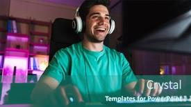  Presentation with happy-image - Amazing PPT theme having image-of-caucasian-happy-man backdrop and a ocean colored foreground