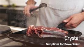  Presentation with restaurant kitchen - Presentation theme enhanced with chiefs - image of caucasian male chief background and a  colored foreground