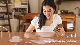  Presentation with planner - Slide deck with image-of-caucasian-smiling-woman background and a coral colored foreground