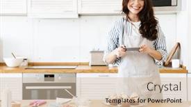  Presentation with muffins - Audience pleasing presentation design consisting of image-of-caucasian-smiling-woman backdrop and a soft green colored foreground