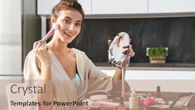  Presentation with creeper image - PPT theme with image-of-caucasian-young-beautiful background and a coral colored foreground