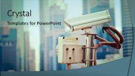  Presentation with cctv camera - Colorful slide deck enhanced with image of cctv surveillance camera backdrop and a light blue colored foreground
