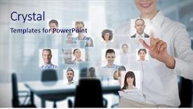  Presentation with connection - Presentation design with image of chairs and table background and a sky blue colored foreground