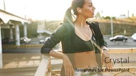  Presentation with railing - Colorful slides enhanced with image-of-charming-focused-woman backdrop and a coral colored foreground