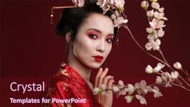  Presentation with kimono - Audience pleasing PPT theme consisting of image-of-charming-geisha-woman backdrop and a wine colored foreground