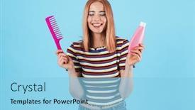  Presentation with shampoo - Amazing presentation theme having image-of-charming-joyful-woman backdrop and a light blue colored foreground