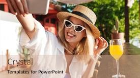  Presentation with cocktail bar - Colorful presentation design enhanced with image-of-charming-joyful-woman backdrop and a coral colored foreground