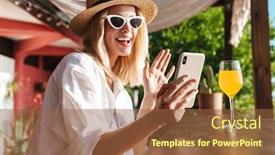  Presentation with cocktail bar - PPT theme having image-of-charming-joyful-woman background and a tawny brown colored foreground