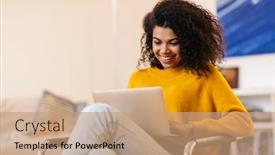  Presentation with african american in computer lab - Presentation design featuring image-of-cheerful-african-american background and a coral colored foreground