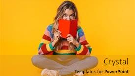  Presentation with diary - PPT layouts featuring image-of-cheerful-blonde-woman background and a gold colored foreground