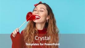  Presentation with candy - Amazing presentation design having image-of-cheerful-blonde-woman backdrop and a tawny brown colored foreground