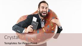  Presentation with ticket - Slides consisting of image-of-cheerful-businessman background and a coral colored foreground