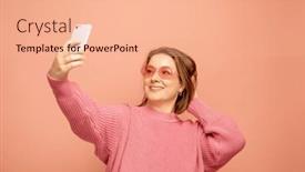  Presentation with business woman standing on maze - Theme consisting of image-of-cheerful-curvy-woman background and a coral colored foreground