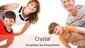  Presentation with happy image - Amazing presentation theme having image of cheerful family members backdrop and a coral colored foreground