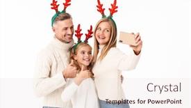  Presentation with antlers - Audience pleasing PPT theme consisting of image-of-cheerful-family backdrop and a sky blue colored foreground