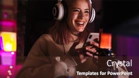  Presentation with video game - Presentation design featuring image-of-cheerful-girl background and a tawny brown colored foreground