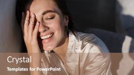  Presentation with silk - Presentation theme with image-of-cheerful-happy-pretty background and a coral colored foreground