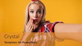  Presentation with cheerful - Beautiful presentation design featuring image-of-cheerful-pinup-girl backdrop and a gold colored foreground