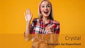  Presentation with cheerful - Beautiful presentation design featuring image-of-cheerful-pinup-girl backdrop and a gold colored foreground