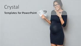  Presentation with ultrasound - Amazing presentation design having image of cheerful pregnant business lady standing over grey background looking at camera and holding ultrasound scans backdrop and a light gray colored foreground