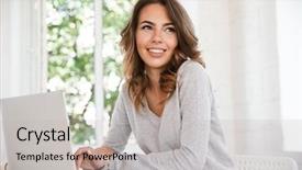  Presentation with lady - Colorful PPT theme enhanced with image of cheerful young lady backdrop and a light gray colored foreground