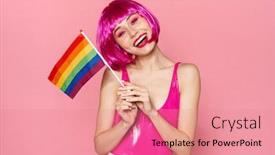  Presentation with rainbow flag - Slide deck enhanced with image-of-cheerful-young-woman background and a coral colored foreground