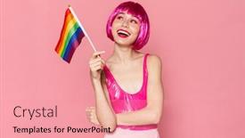  Presentation with rainbow flag - Cool new theme with image-of-cheerful-young-woman backdrop and a coral colored foreground