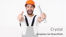  Presentation with builder - Slide set featuring image-of-cheery-positive-young background and a white colored foreground