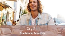  Presentation with man holding phone - Theme consisting of image-of-cheery-positive-young background and a coral colored foreground