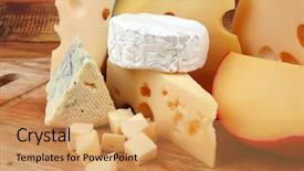  Presentation with wooden - Audience pleasing presentation consisting of image of cheeses on wooden backdrop and a yellow colored foreground