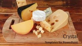  Presentation with wooden - Cool new slides with image of cheeses on wooden backdrop and a  colored foreground