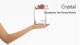  Presentation with red bow - Presentation theme consisting of image of christmas gift with red bow placed on female hand background and a white colored foreground