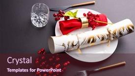  Presentation with cracker - Presentation theme having image-of-christmas-place-setting background and a wine colored foreground
