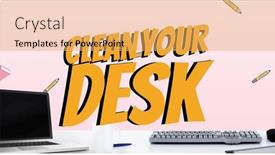  Presentation with clean - PPT theme with image-of-clean-your-desk background and a yellow colored foreground