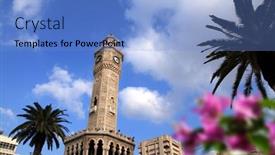  Presentation with tower - Theme having image of clock tower in izmir turkey background and a light blue colored foreground
