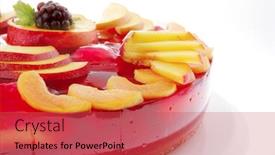  Presentation with jelly - Audience pleasing PPT theme consisting of image of cold red jelly pie with nectarine and peach backdrop and a red colored foreground