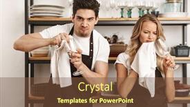  Presentation with wipe - PPT theme with image of concentrated young friends loving couple chefs on the kitchen wipe glasses background and a tawny brown colored foreground