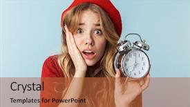  Presentation with concert symphony woman dancing in grass - Slides with image of concerned blond woman background and a red colored foreground