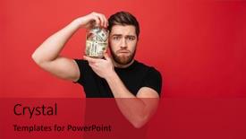  Presentation with vernier caliper bearing isolated - PPT theme featuring image of confused bearded man background and a crimson colored foreground