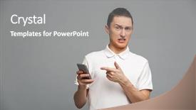  Presentation with young man on the phone - PPT theme featuring image of confused young man background and a  colored foreground