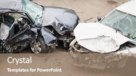  Presentation with car - Cool new PPT theme with image of crashed cars backdrop and a coral colored foreground